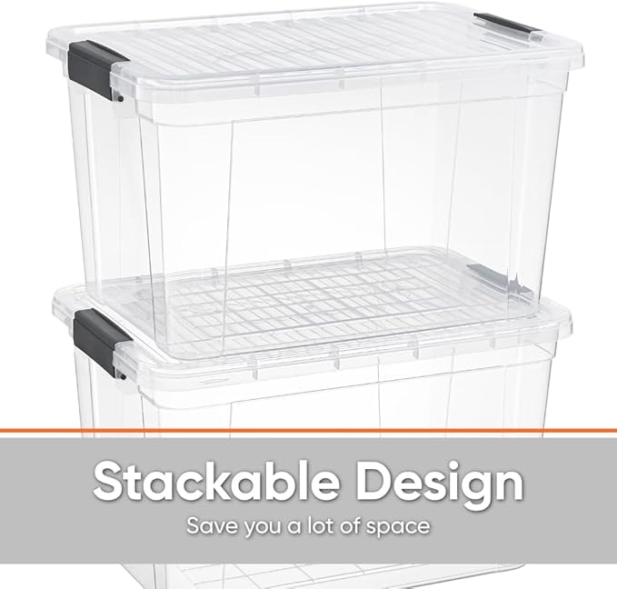 Superio Storage Bins with Lids- Clear Boxes for Organizing, Stackable Plastic Containers- BPA Free, Non-Toxic, Odor Free, Organizer for Home, Office, Dorm, 14.25 Qt, 3 Pack