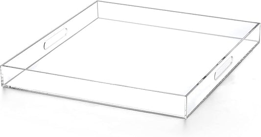 Extra Large Clear Acrylic Ottoman Tray with Cutout Handles 24x24 Inch Over-Sized King-Size Serving Tray Boot Organizer Decorative Tray for Living Room Bedroom,Bathroom and Kitchen Entryway