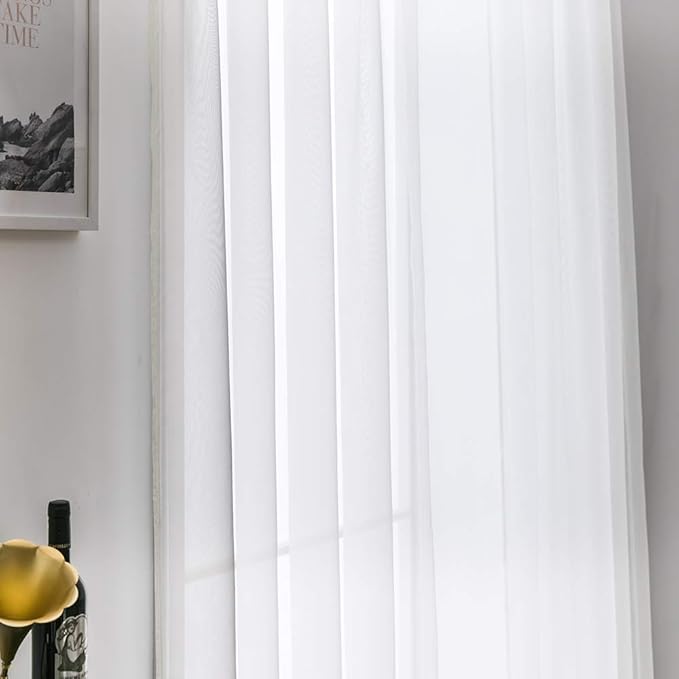 MIULEE 2 Panels Solid Color Sheer Window Curtains Elegant Window Voile Panels/Drapes/Treatment for Bedroom Living Room (54X54 Inches Ivory)