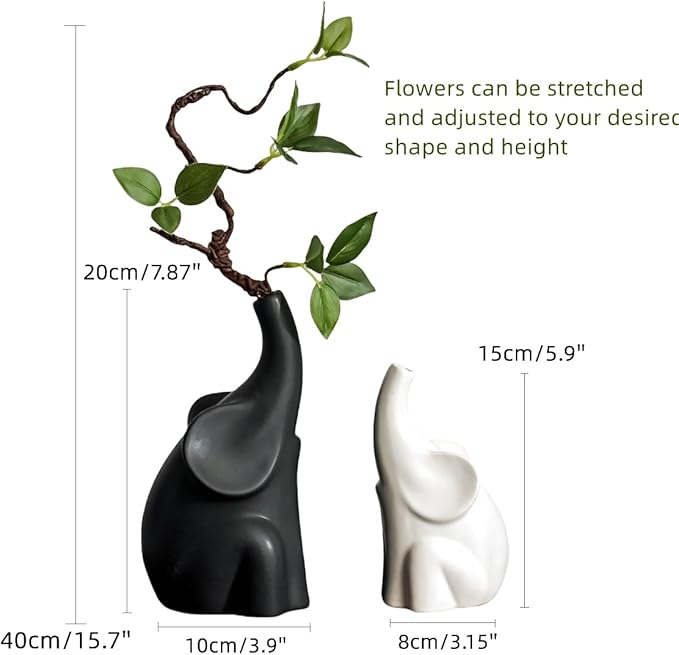 Loving Pair of Elephants,with Flower,Modern Ceramic Decor Statue,Good Luck Elephant,for Bookshelf Living Room Office Table Shelf Decorations.Gifts for Lover, Wife, Mother.