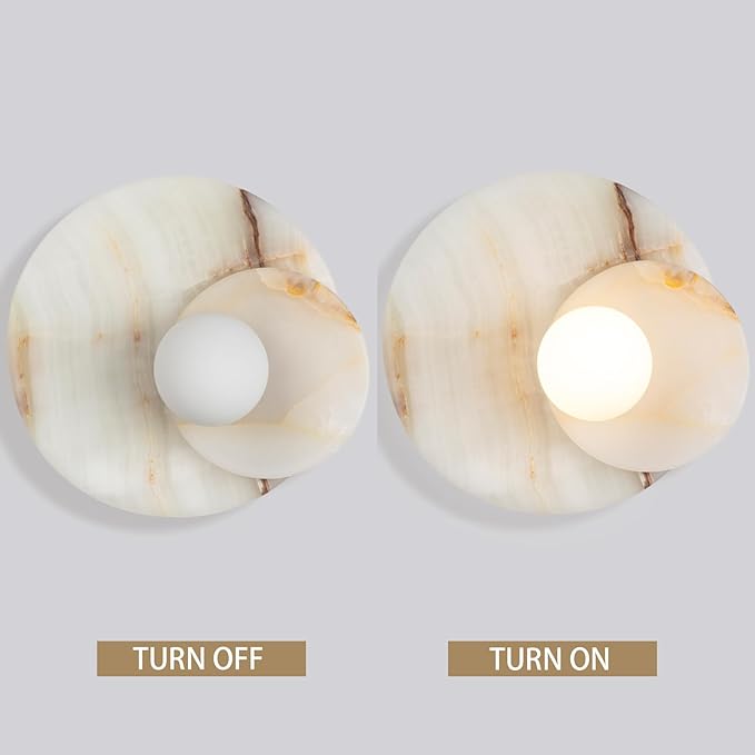 Organic Cream Onyx Wall Sconce, Natural 6 Inch Diam Wall Mounted Lamps, Hand-Polished Vanity Light, Wall Light for Hallway, Kitchen, Bedroom, Living Room