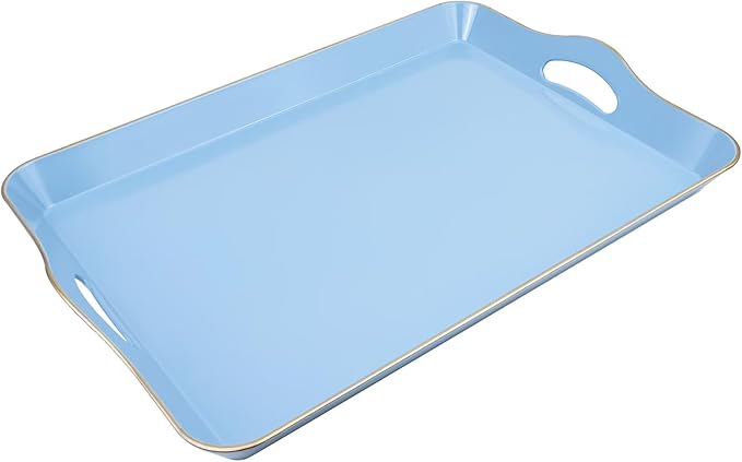 Spsyrine Light Blue Decorative Tray, Elegant Plastic Serving Tray with Handles, Coffee Table Tray for Ottoman, Living Room, Home Decor