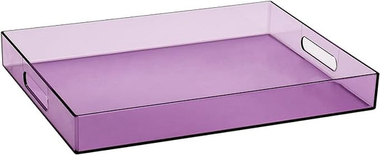 Sooyee Violet Clear Acrylic Serving Tray with Handles,16" x 12" Decorative Tray for Breakfast, Tea, Food, Butler,Coffee,Table Ottoman Vanity Countertop