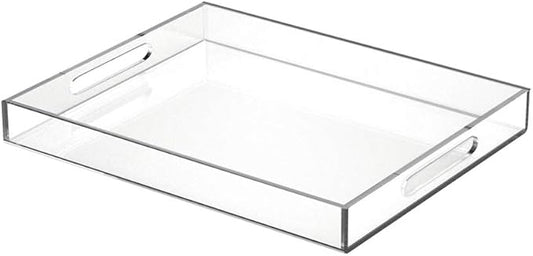 NIUBEE Acrylic Serving Tray 11x14 Inches -Spill Proof- Clear Decorative Tray Organiser for Ottoman Coffee Table Countertop with Handles