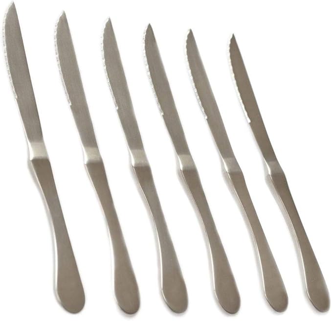 Knork Original Collection Cutlery Utensils 18/10 Stainless Steel Flatware Set, 20 Piece, Matte Silver & 6-Piece Matte Original Stainless Steel Serrated Dinner Knives