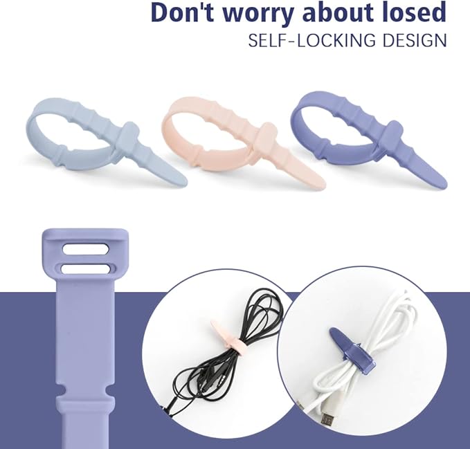 Reusable Zip Ties,Silicone Zip Ties,20Pcs Rubber Cable Ties,Cable Management,Everyday Beach Essentials,Office Supplies,Home Organization,Packing Essentials,Cable Organizer,Multicolor Cable Straps