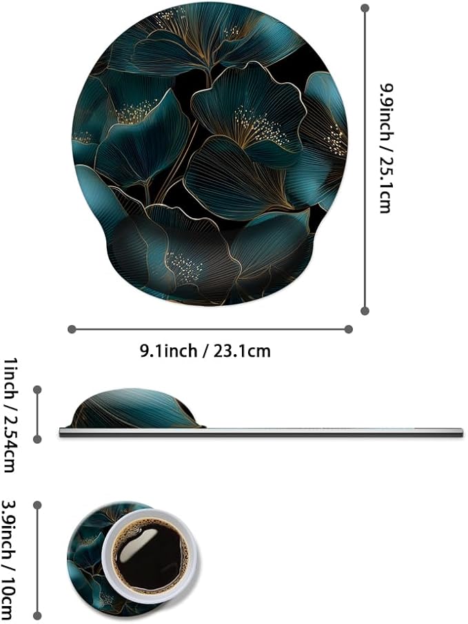 Mouse Pad with Wrist Support, Ergonomic Mouse Pad with Memory Foam Wrist Rest Cushion, Non-Slip Rubber Base Gaming Mice Pad for Home Office Computer Laptop,Gold Green Plants