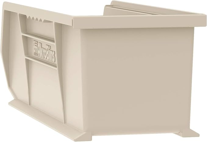 Akro-Mils 30234 AkroBins Plastic Storage Bins, Space-Saving Stackable Bins for Garage, Pantry, Craft Organization, 15" x 5" x 5", Stone, 12-Pack
