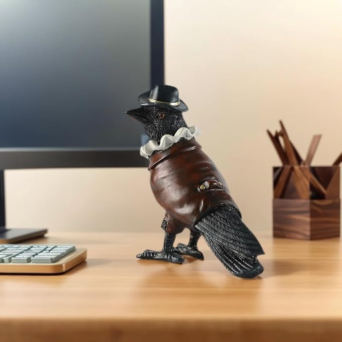 Crow Garden Statue,Western Style Halloween Decor, Collectible Hand-Painted Crow Sculpture,Indoor Home Decor