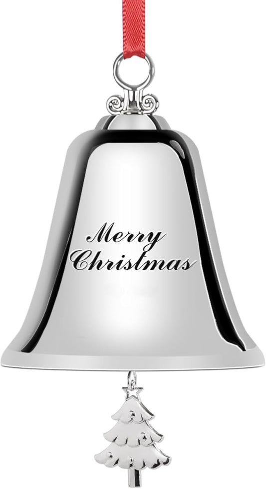 Styleonme Decorative Bells, Christmas Ornaments 2024, Engraved It's Merry Christmas 2024, Silvery Bells Decoration with Pendants Tree