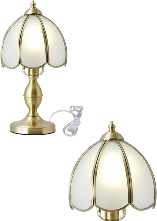 Small Vintage Table Lamps, Frosted Glass Lampshade with Brass Base, Desk Light for Bedside, bar, Lounge, Cafe, and Restaurant, E12 Base(Bulb Not Included)