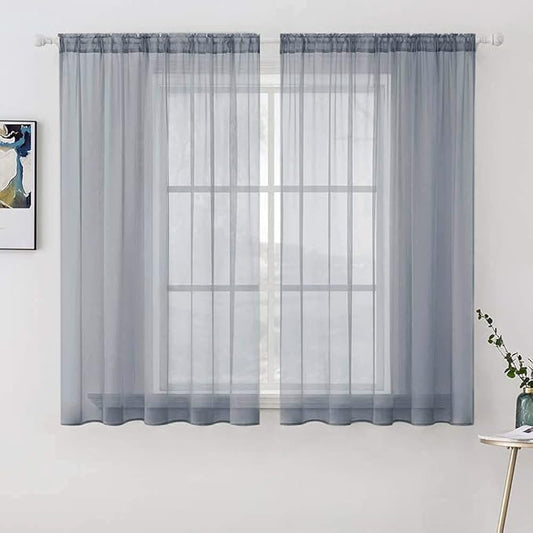 MIULEE 2 Panels Solid Color Sheer Window Curtains Elegant Window Voile Panels/Drapes/Treatment for Bedroom Living Room (54X54 Inches Dark Grey)