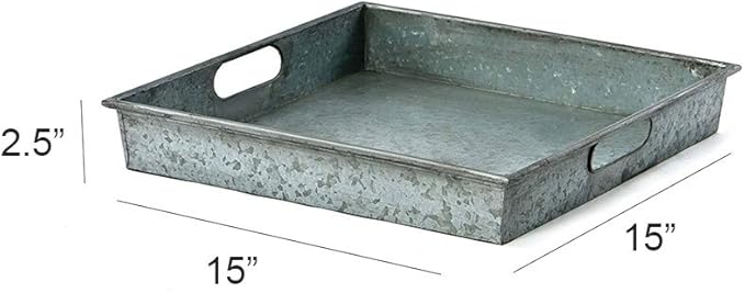Benzara Square Galvanized Metal Tray with Handle