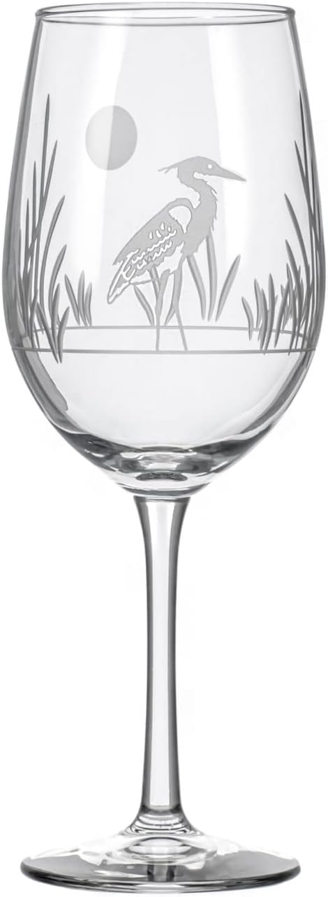 Rolf Glass Heron White Wine Glass | 12oz Stemmed Wine Glass | Lead-Free and Diamond-Wheel Etched | Proudly Made in the USA | Coastal Glassware | Set of 4