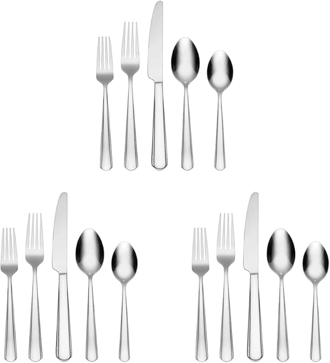Oneida Gable 42 Piece Everyday Flatware Set, Service for 8, 18/0 Stainless Steel (Pack of 3)