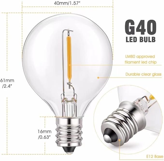 100FT Outdoor Patio Black String Lights with 52 Shatterproof G40 LED Clear Globe Bulbs for Indoor/Outdoor, 2-Pack 50FT Connectable Hanging Lights for Backyard Balcony Party Decor