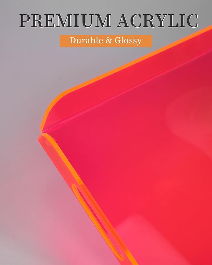 Neon Pink Acrylic Tray 15x10.2 Inches - Bold and Bright Serving Tray for Kitchen, Parties, and Home Organization - Durable and Stylish