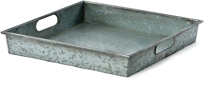 Benzara Square Galvanized Metal Tray with Handle