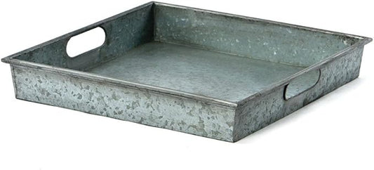 Benzara Square Galvanized Metal Tray with Handle