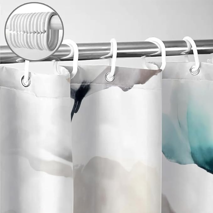 Boho Floral Shower Curtain, Cream Tan Beige Teal Grey White Flower Farmhouse Fabric Shower Curtains Set for Bathroom Decorative with Hooks 72 X 78 inch Spring Bath Decor