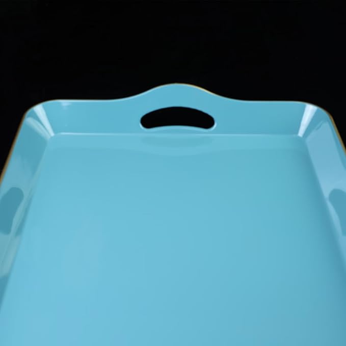 Teal Blue Decorative Tray for Coffee Table with Handles, Plastic Rectangular Serving Tray for Living Room, Bathroom, Outdoors, 11.8"*17.3"