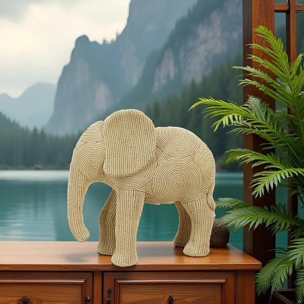 9-inch Beige Resin Elephant Statue - Small Home Decor Sculpture for Shelf, Dresser & Table Centerpiece, Classic Elephant Figurine for Living Room & Bedroom