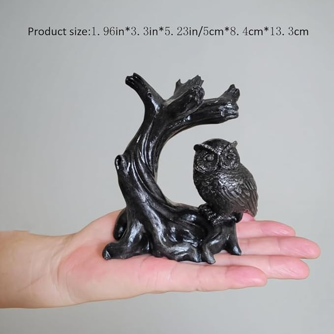 Black Resin Owl Figurine, Small Owl Statue for Home Decor, Desk, Bookshelf,Halloween Decoration Gift for Women & Owl Lovers (Mystical Bird Decor)