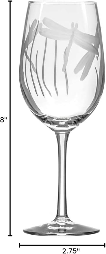 Rolf Glass - Dragonfly White Wine Glass 12 ounce - Stemmed Wine Glasses Set of 4 - Lead-Free Crystal Glass - Engraved White Wine Glasses - Made in the USA