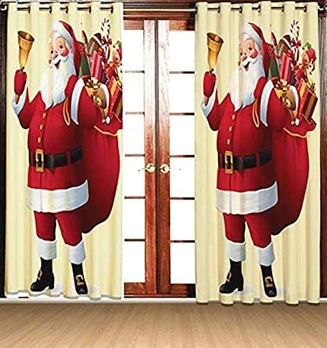 Merry Christmas Shower Curtain Santa Clause Red Christmas Ball White Snowflake Xmas Tree Pine Twig Stairs Winter Holiday 1 Curtains Only