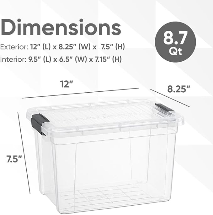 Superio Clear Storage Boxes with Lids, 8.75 Quart Plastic Container Bins for Organizing, Stackable Crates, BPA Free, Non Toxic, Odor Free, Organizers for Home, Office and Dorm, 3 Pack