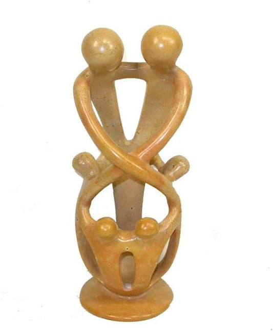 Global Crafts Natural 8-inch Tall Soapstone Family Sculpture - 2 Parents 4 Children