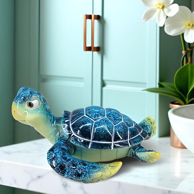 6-inch Sea Turtle Statue - Blue Resin Turtle Decor for Home, Yoga & Meditation Figurine, Lucky Feng Shui Ocean Animal Sculpture