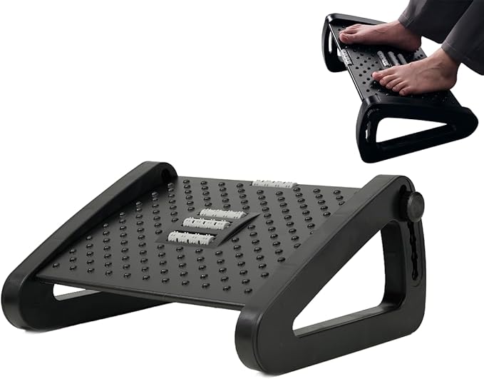Ergo Life Adjustable Footrest Under Desk, Comfort Foot Stool at Work, 6-Position Multi-angle Adjustable Foot Pedal, Ergonomic Posture Support, Office and Home (Black)