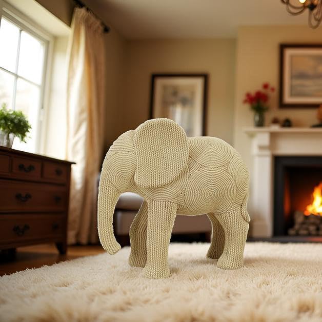 9-inch Beige Resin Elephant Statue - Small Home Decor Sculpture for Shelf, Dresser & Table Centerpiece, Classic Elephant Figurine for Living Room & Bedroom