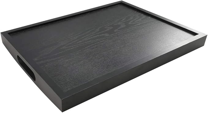 Rectangular Serving Breakfast Tray - Black Wood Tray Wooden Food Tray (Medium)