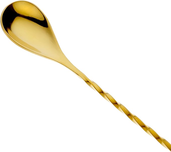 Barfly 13.2-inch Diamond Lattice Etch Bar Spoon, Gold Plated
