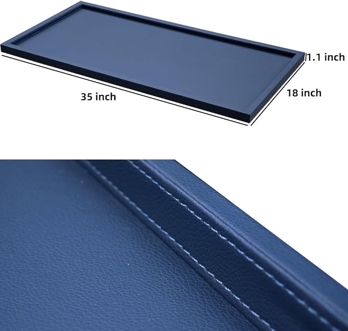 35 * 18 Inch Rectangular Ottoman Tray | Textured PU Leather, Waterproof & Heat-Resistant Storage for Coffee/Dining Tables, Sofa, Bed, Entertainment & Party (Navy Blue, 35 * 18in)