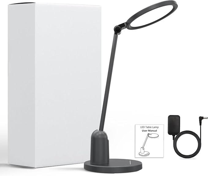 Desk Lamps for Home Office with Stable Base, 1000LM Ultra Bright Eye-Caring LED Desk Light, 3000K-6000K Dimmable Table Lamp with Stepless Dimming & Timing Function for Work, Reading, Bedroom, Bedside