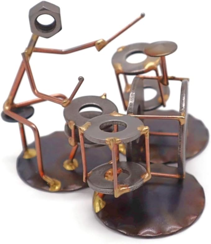Drum Set Collectible Handmade Metal Art Figurine, Desk Accessories, Trophy, Band, Office Décor, Band, Musical Instrument
