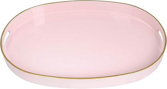 MAONAME Pink Decorative Tray, Oval Serving Tray with Handles, Plastic Tray for Coffee Table, Ottoman Tray for Living Room, Bathroom, 15.6" X 10.6" X 1.4"