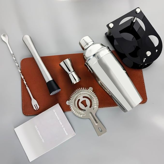 Cocktail Shaker Bartender Kit: 5 Piece Stainless Steel Bar Set, Cocktail Shaker Set with Stand, Drink Mixing Kit Includes Shaker,Strainer,Jigger, Bar Mixer Spoon, Muddler ﻿(750ml(25oz))