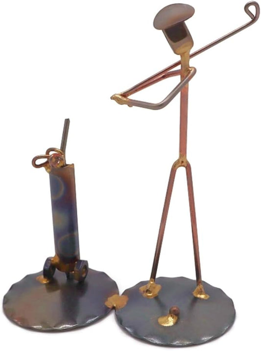 Golf Backswing Man with Clubs Collectible Handmade Metal Art Figurine, Desk Accessories, Trophy, Boss Gift, Office Décor, Business Professional, Golfing