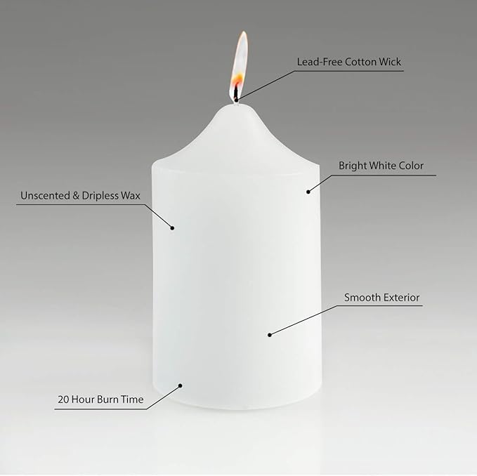 Super Z Outlet Unscented Pillar Candles for Weddings, Home Decoration, Relaxation, Spa, Smokeless Cotton Wick (6, White, 2"x3")