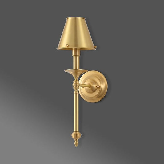 Brass Wall Sconce Modern Gold Bathroom Wall Lighting Vanity Light Fixtures Solid Copper Shade Industrial Wall Mount Lights for Bedroom Living Room E12 1-Light