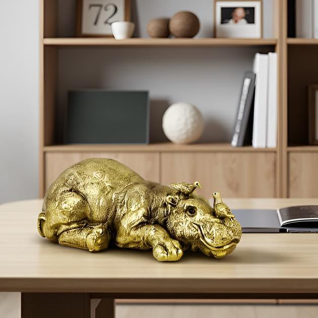7-Inch Mini Hippo Statue - Resin Hippopotamus Figurine for Car Dashboard, Home Decor & Office Desktop, Cute Animal Ornaments for Shelf/Cabinet Display