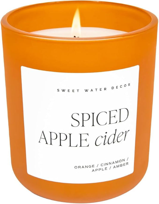 Sweet Water Decor Spiced Apple Cider Soy Candle | Orange, Lemon, and Cinnamon Scented Candle for Home | 15oz Orange Jar, 70+ Hour Burn Time, Made in The USA