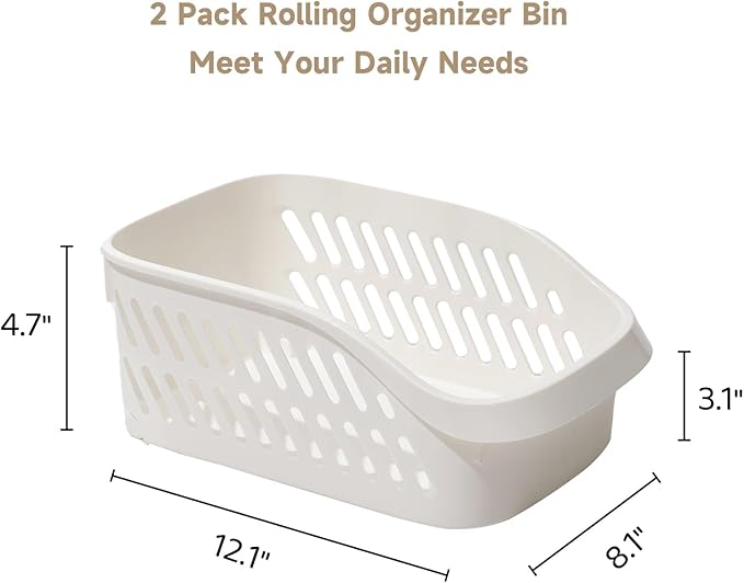 2 Pack Widened Pantry Organizers and Storage with Wheels Pull Out Kitchen Cabinet Organizers and Storage Multi-purpose Rolling Organizer Bin for Food, Snack, Cleaning Supplies
