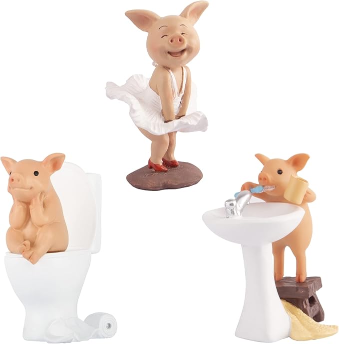 Pig Statue Mini Pig Figurine, Resin Home Decor, Lucky Animal Garden Statue for Micro Landscape (3 Piece)