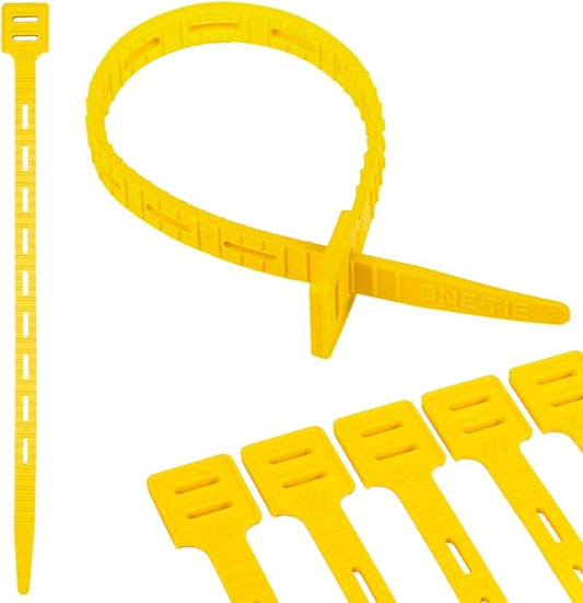 ONE TIE 14-Inch Reusable Zip Ties, Large Cable Management & Cord Organizer Zip Ties for Home, Office, and Industrial Use, Great for Gardening, Weather Resistant, Indoor/Outdoor Use, USA, 10pcs,Yellow