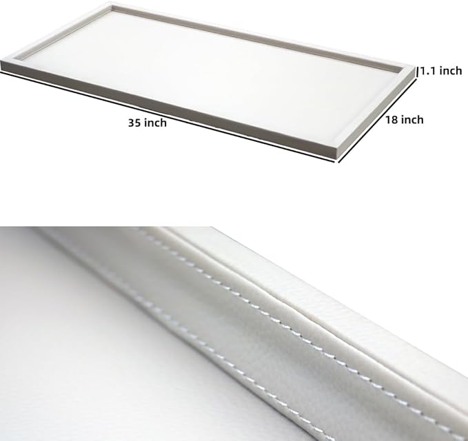 35 * 18 Inch Rectangular Ottoman Tray | Textured PU Leather, Waterproof & Heat-Resistant Storage for Coffee/Dining Tables, Sofa, Bed, Entertainment & Party (Tranquil Beige, 35 * 18in)